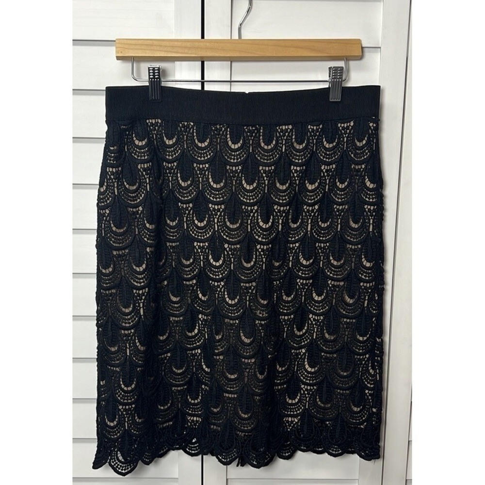 Ann Taylor Lace Scalloped A-Line Skirt Size 8 Black & Nude